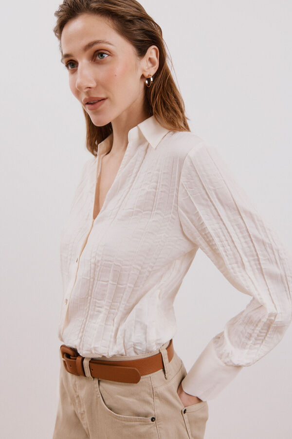 Cortefiel Camisa lisa satinada Blanco