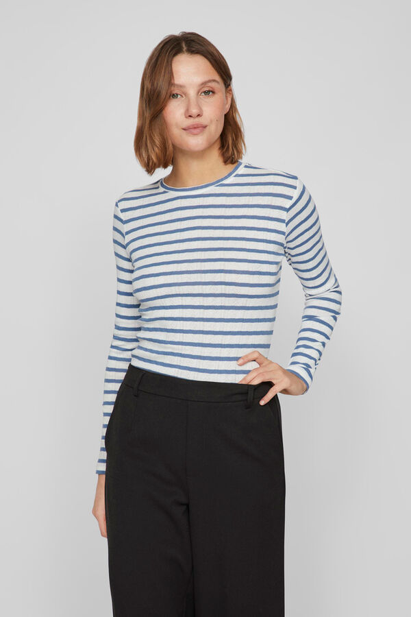 Vila Top de malha pointelle fina de manga comprida  Branco