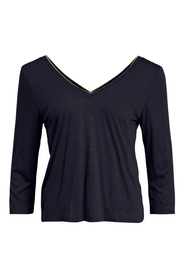 Cortefiel Top de mujer cuello pico manga 3/4 Azul