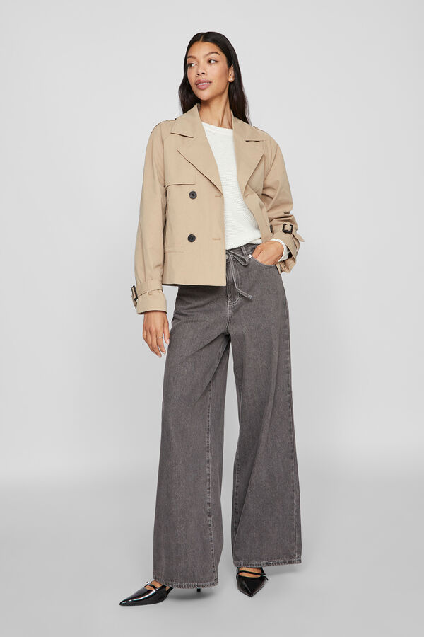 Vila Trench coat curto com bot&otilde;es Castanho