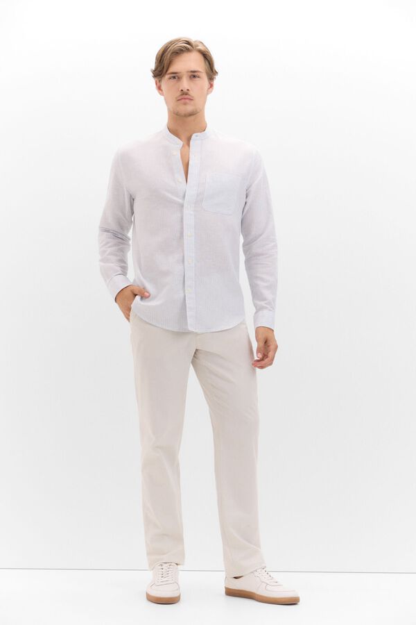 Cortefiel Camisa lino algod&oacute;n rayas cuello mao Azul