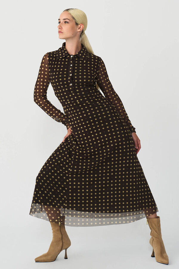 Cupl&eacute; Vestido polo con lunares Marr&oacute;n oscuro