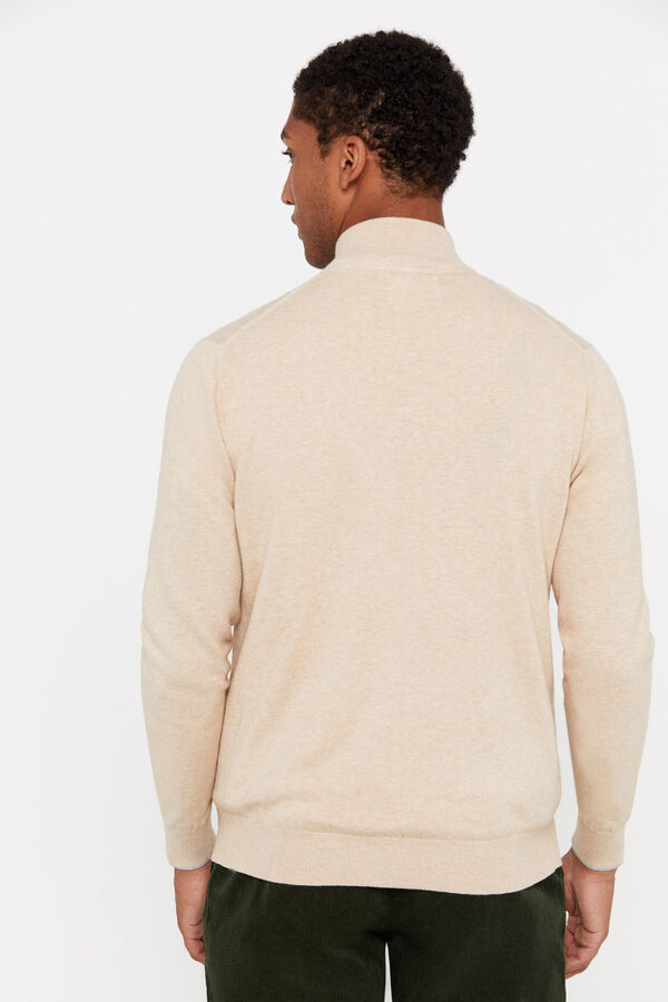 Cortefiel Casaco de malha de algod&atilde;o com caxemira e fecho-&eacute;clair Tostado