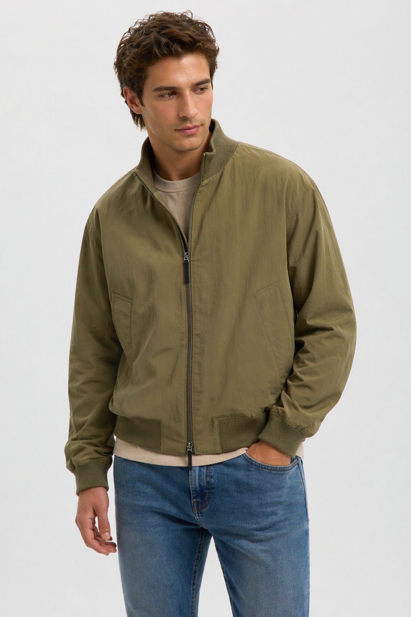 Selected Blus&atilde;o bomber para homem liso com fecho-&eacute;clair