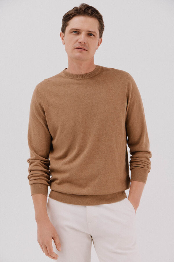 Cortefiel Jersey algod&oacute;n cashmere cuello caja Beige