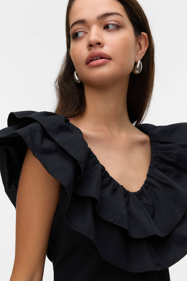 Vero Moda Blusa de algod&atilde;o com folho Preto