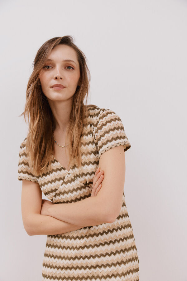 Cortefiel Vestido estruturado riscas Verde