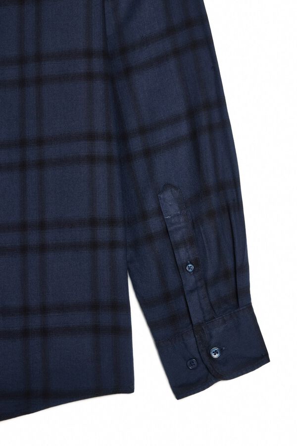 OOTO Camisa xadrez manga comprida lavada Azul