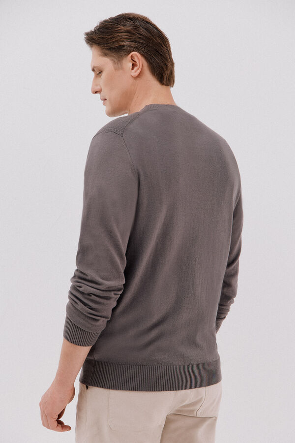 Cortefiel Jersey fino algod&oacute;n trenzado cuello caja Gris