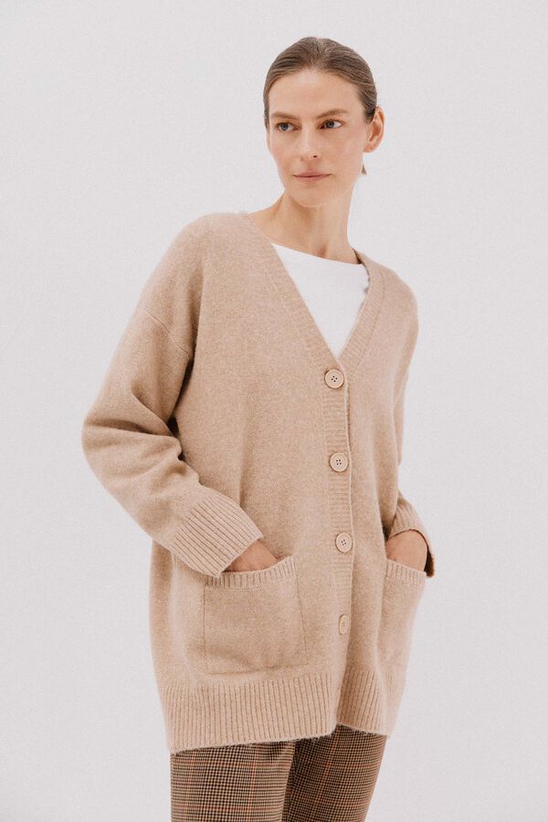 Cortefiel Cardigan longo com bolsos Tostado