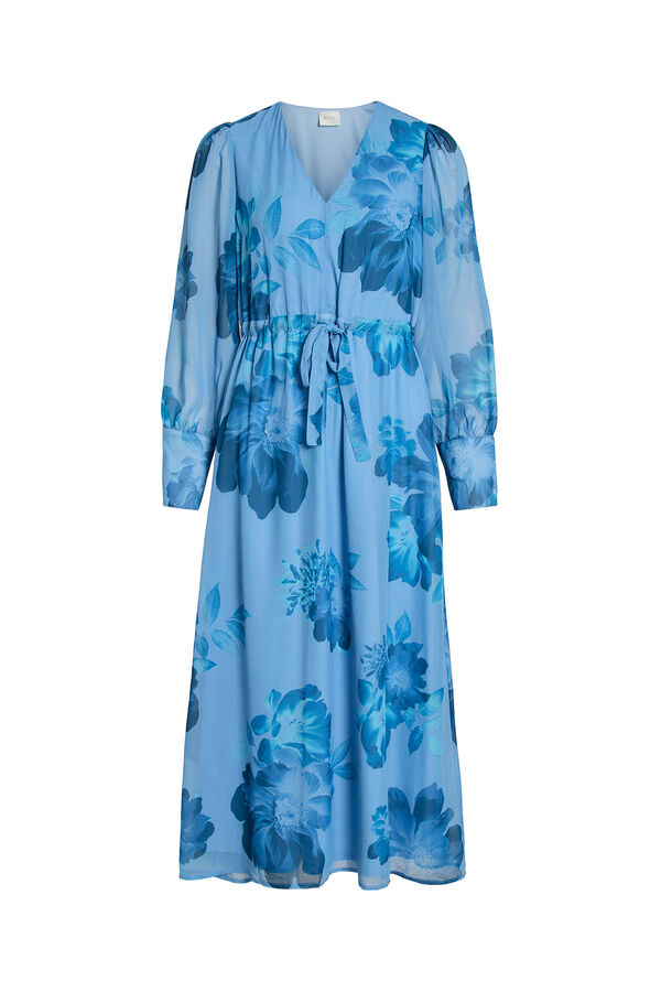 Vila Vestido midi de manga larga Azul