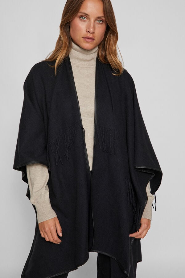 Vila Poncho capa con flecos Negro