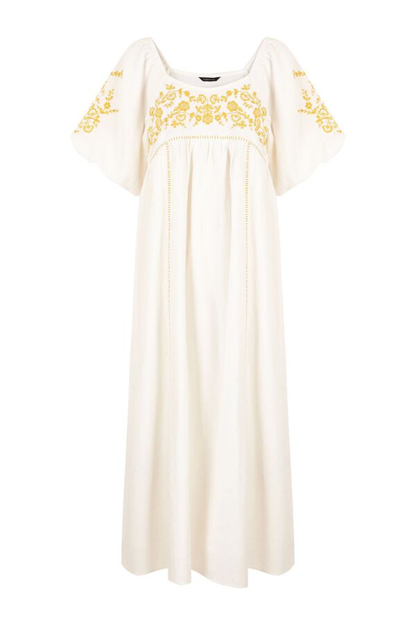 Cortefiel Vestido Bordado Blanco