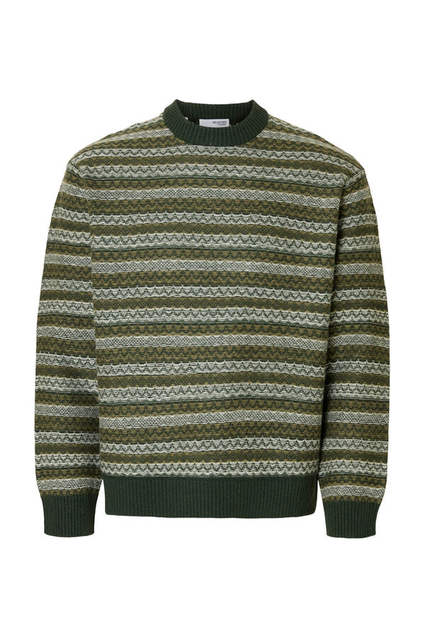 Selected Jersey lana cuello caja Verde oscuro