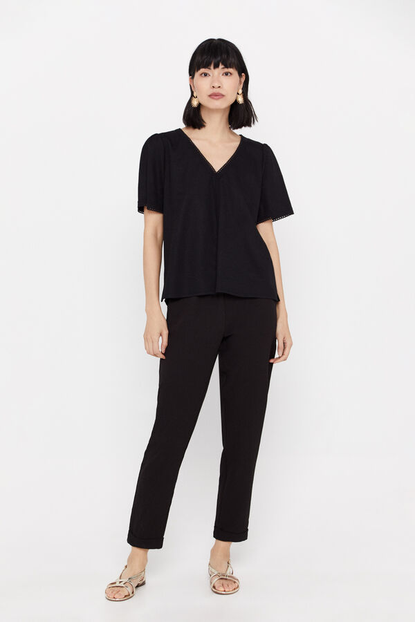 Cortefiel Blusa conforto rendilhados Preto