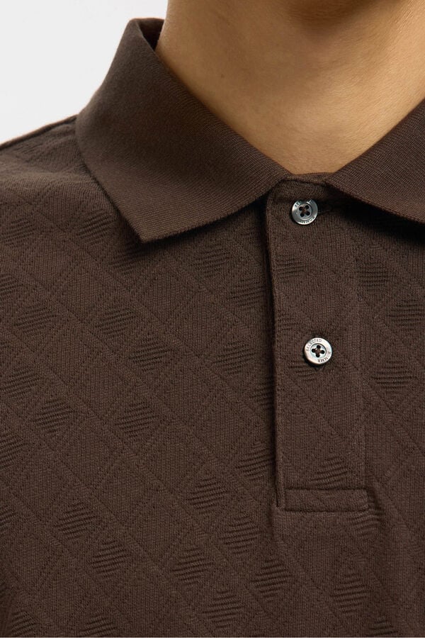 Selected Polo jacquard de manga manga 100% algod&atilde;o org&acirc;nico Castanho