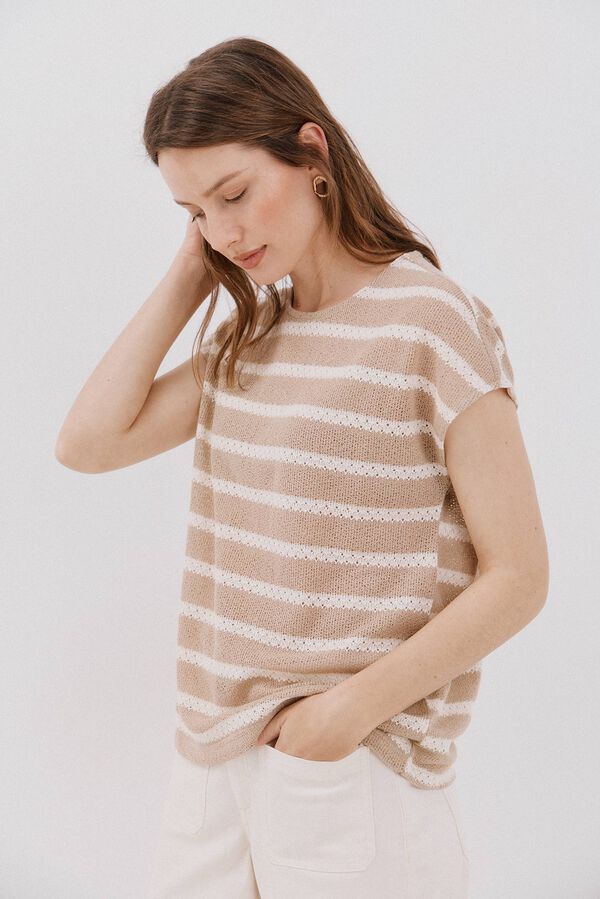 Cortefiel Camiseta estructura rayas Marfil