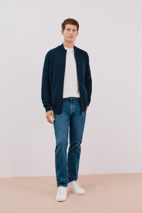 Cortefiel C&aacute;rdigan punto fino algod&oacute;n cremallera Azul marino