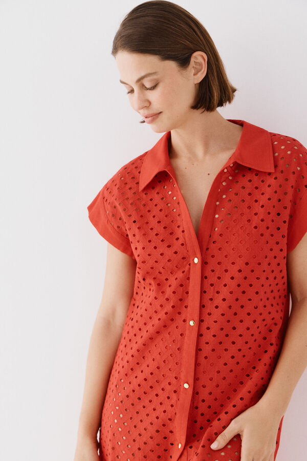 Cortefiel Caft&aacute;n camisa largo Rojo