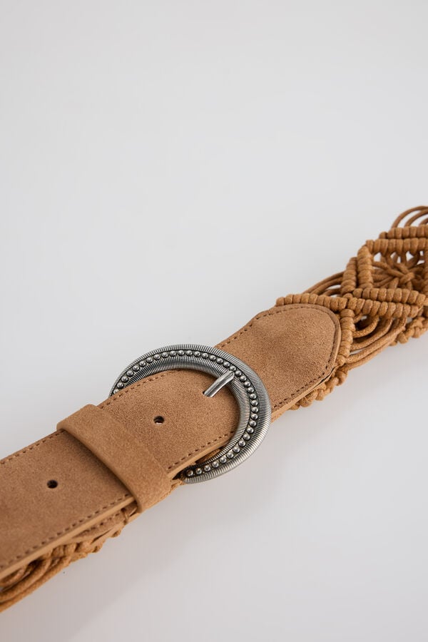 Slowlove Cinto pele entran&ccedil;ado Castanho