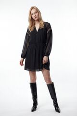 Vila Vestido curto de chiffon Preto
