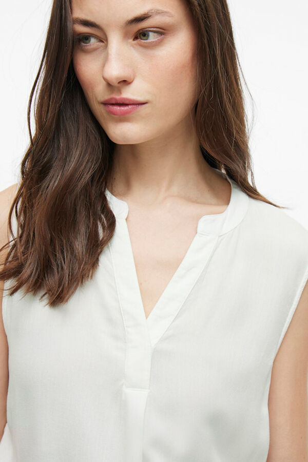 Vila Blusa de viscose mangas com gola mao Branco