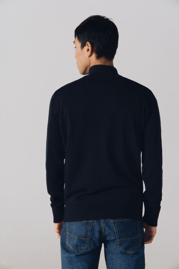 Cortefiel Camisola de malha de algod&atilde;o com gola com fecho-&eacute;clair Azul