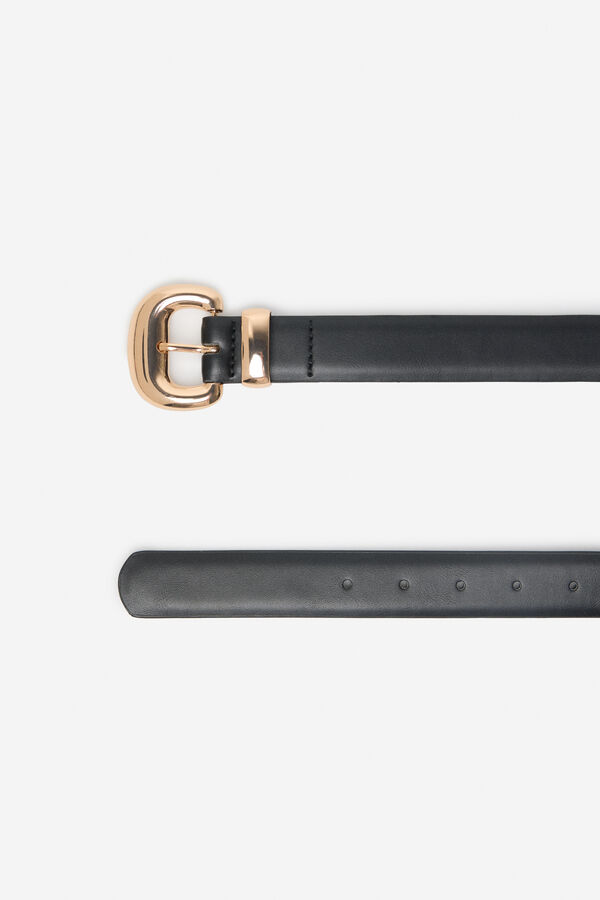 Cortefiel Cintur&oacute;n piel hebilla met&aacute;lica Negro