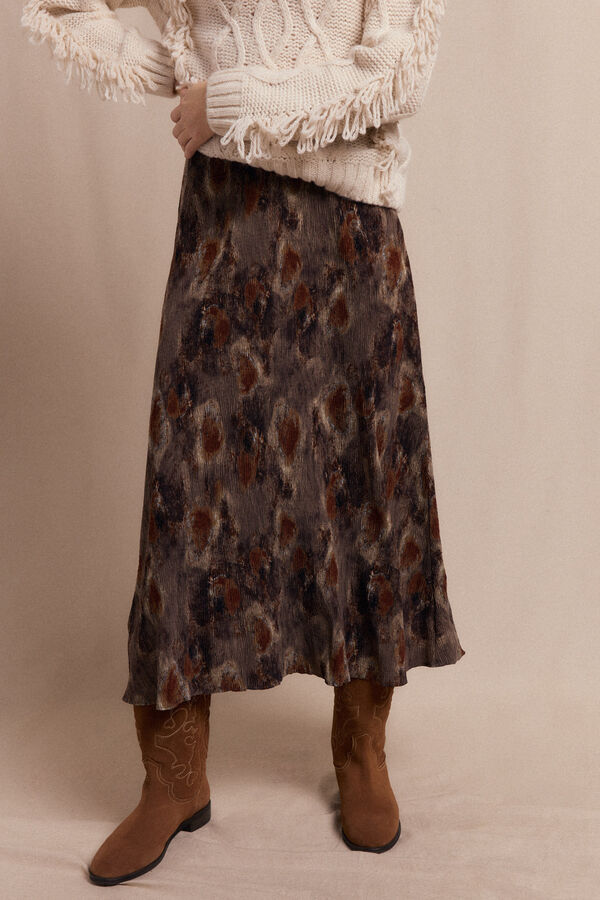 Slowlove Falda midi estampada Estampado marr&oacute;n
