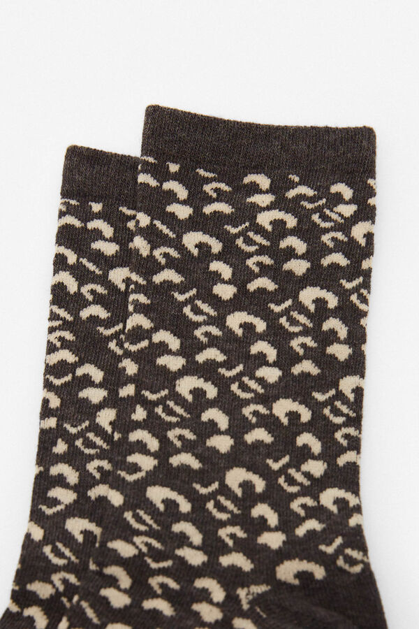 Cortefiel Calcetines largos Better Cotton leopardo Gris