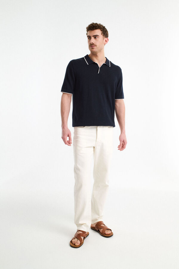 Selected Polo de lino de manga corta Azul marino