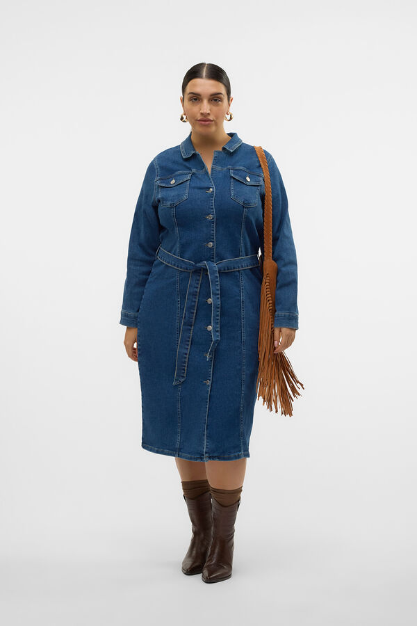 Vero Moda Curve Vestido midi de manga larga denim talla grande Azul