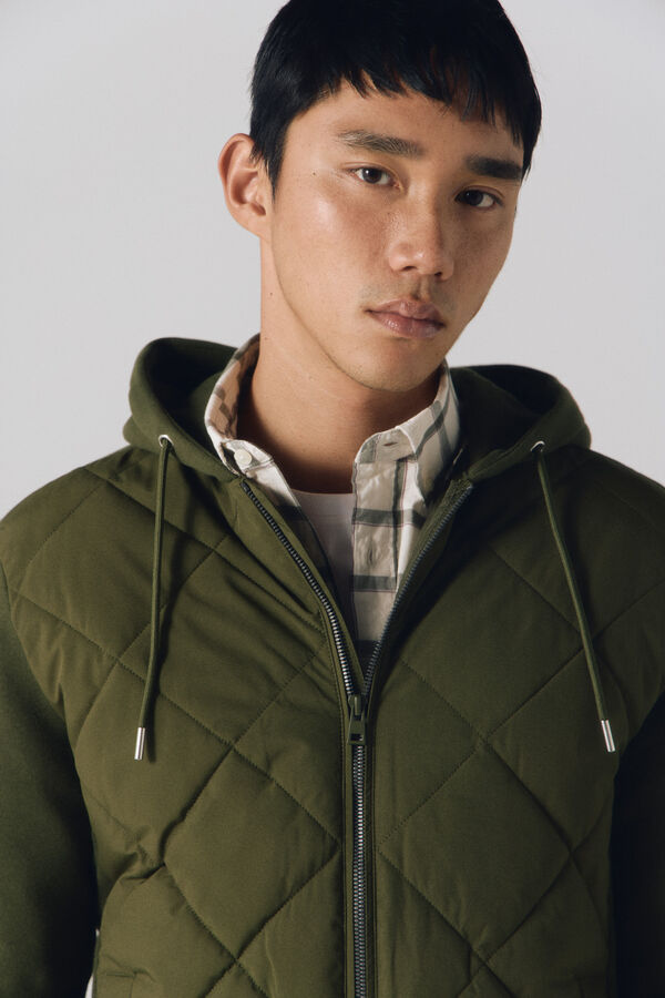 Cortefiel C&aacute;rdigan capucha tejido combinado Verde