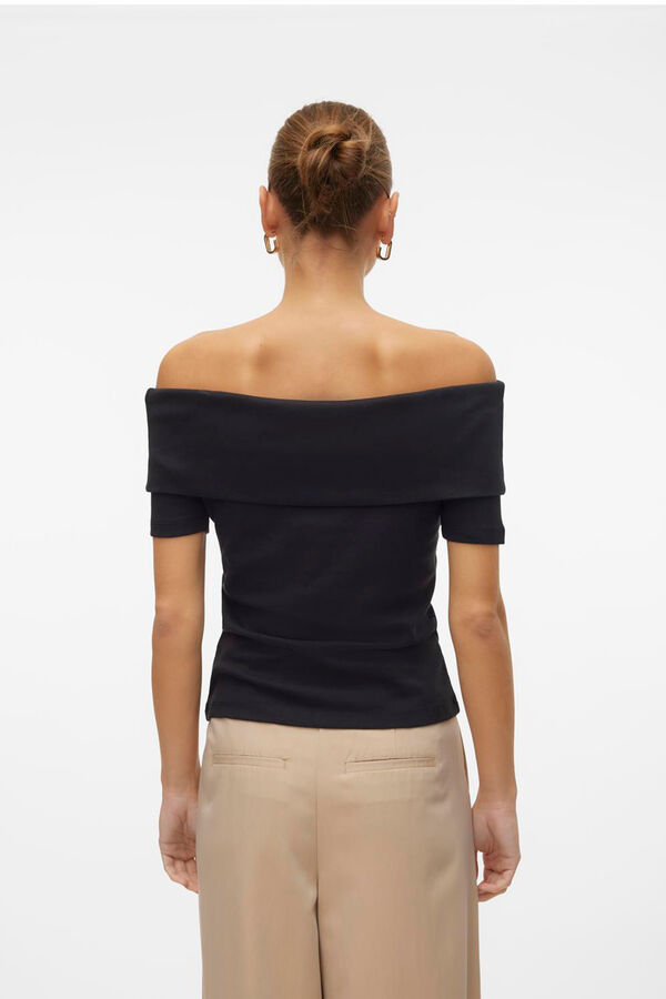 Vero Moda Top Bardot de manga corta Negro