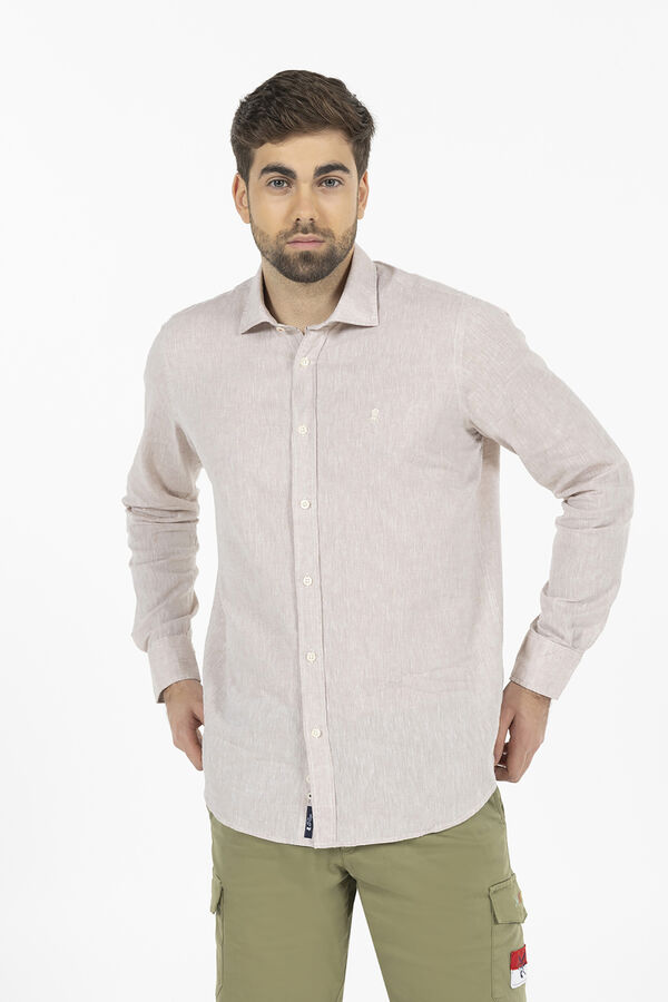 elPulpo Camisa linho e algod&atilde;o logo Castanho