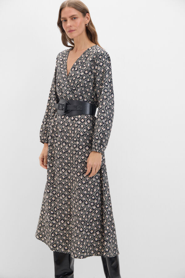 Cortefiel Vestido largo estampado geom&eacute;trico Estampado verde