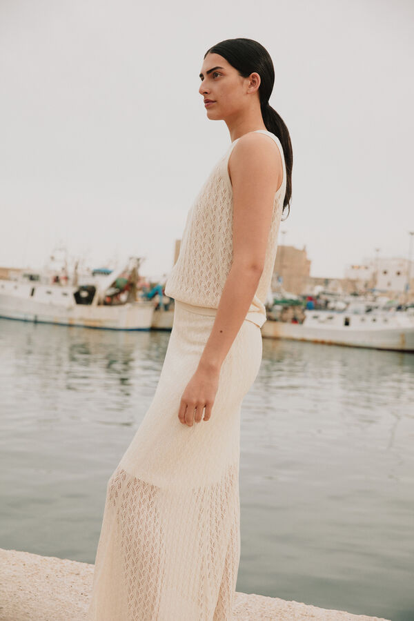 Selected Femme Falda Midi de punto ligero confeccionada con lino, algodón orgánico y Tencel. Gris