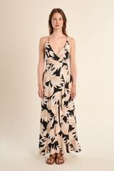 Molly Bracken Vestido comprido estampado com folhos Preto