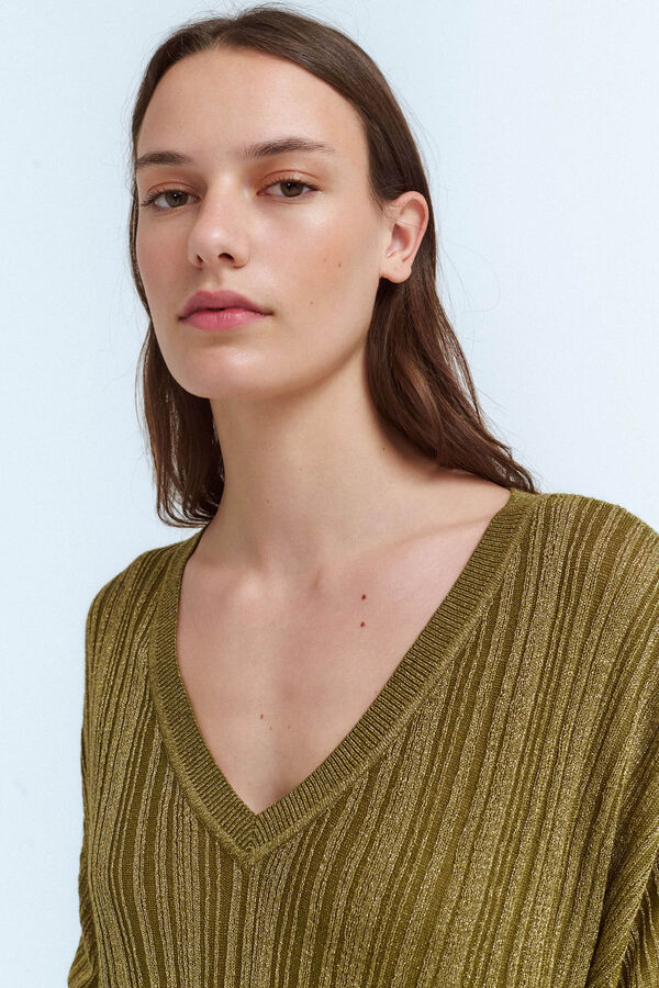 Vila Top de punto canalé con lúrex Verde oscuro