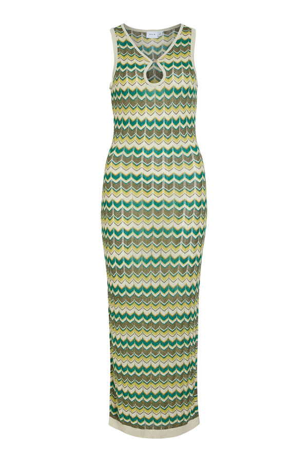Vila Vestido midi de punto pointelle con lúrex Verde oscuro