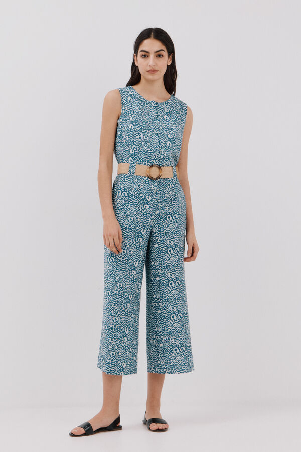 Cortefiel Mono con cinturón Estampado azul
