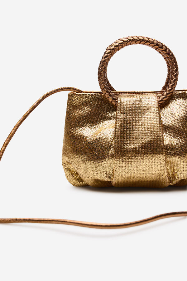 Cortefiel Bolsa de ombro em r&aacute;fia com al&ccedil;a tran&ccedil;ada Dourado
