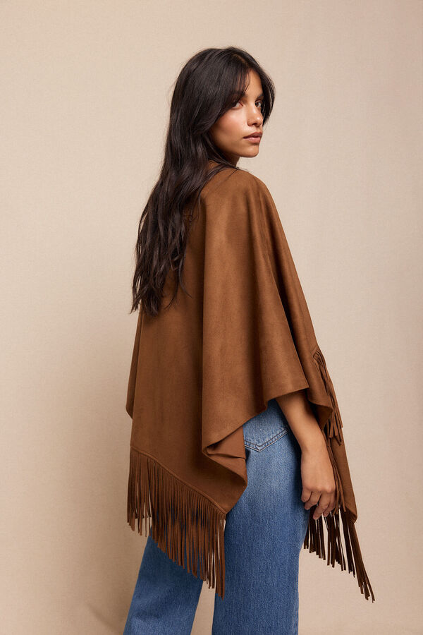 Slowlove Poncho capa efecto piel Beige