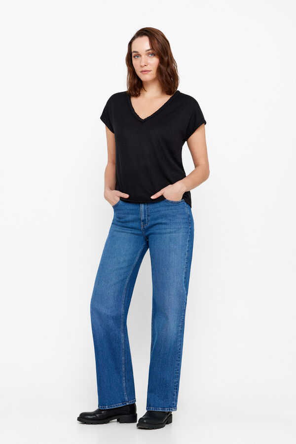 Cortefiel Top de punto trenza bordada Negro