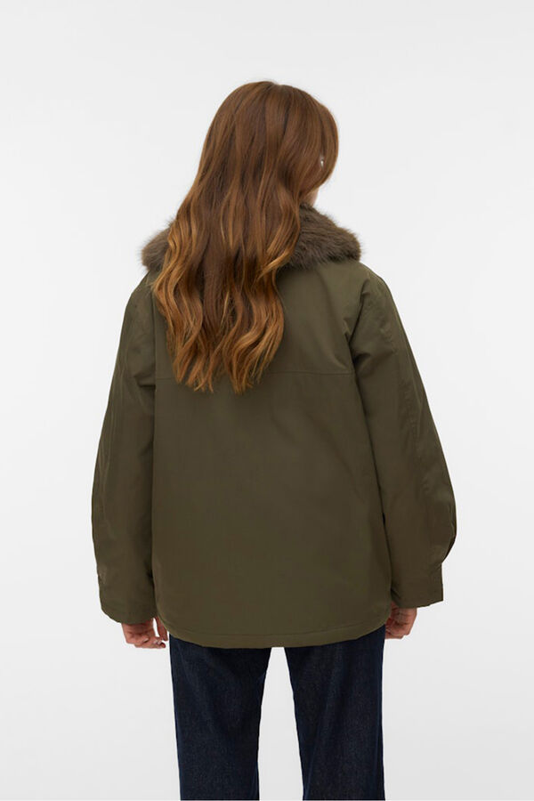 Vero Moda Casaco curto com gola de pele Verde