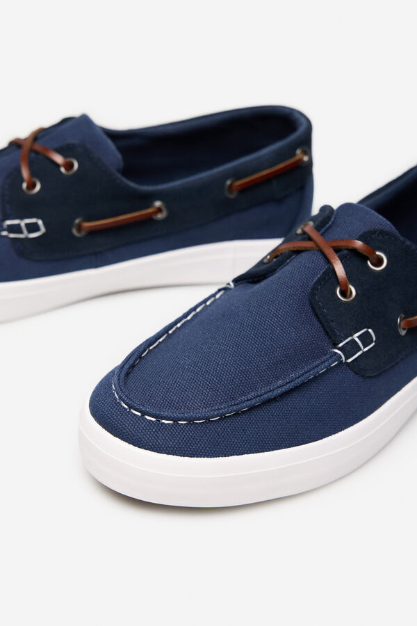 Cortefiel Zapatilla nautica textil y piel Azul marino