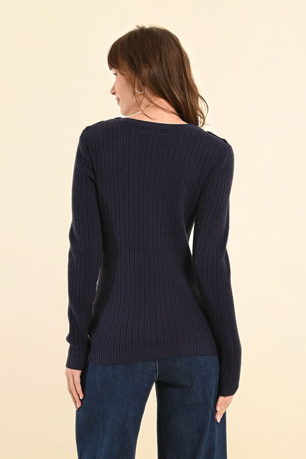 Molly Bracken Camisola feminina de manga comprida com detalhe de bot&otilde;es dourado Azul