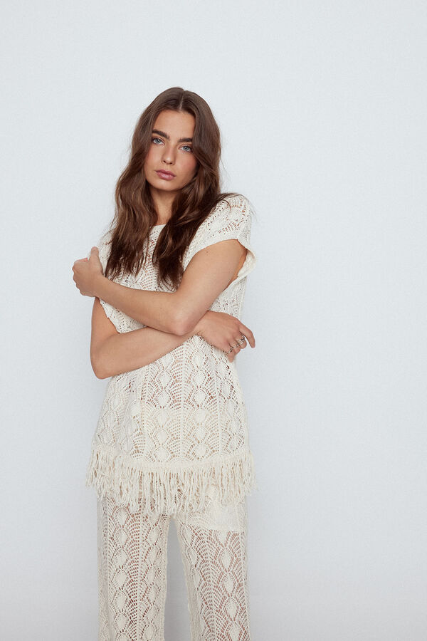 Slowlove Chaleco punto calado Marfil