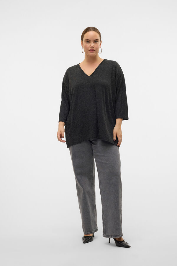 Vero Moda Curve Jersey cuello pico l&uacute;rex talla grande Negro