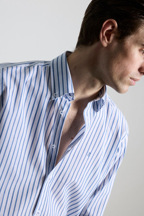 PuroEGO Camisa casual de algod&atilde;o riscas Azul